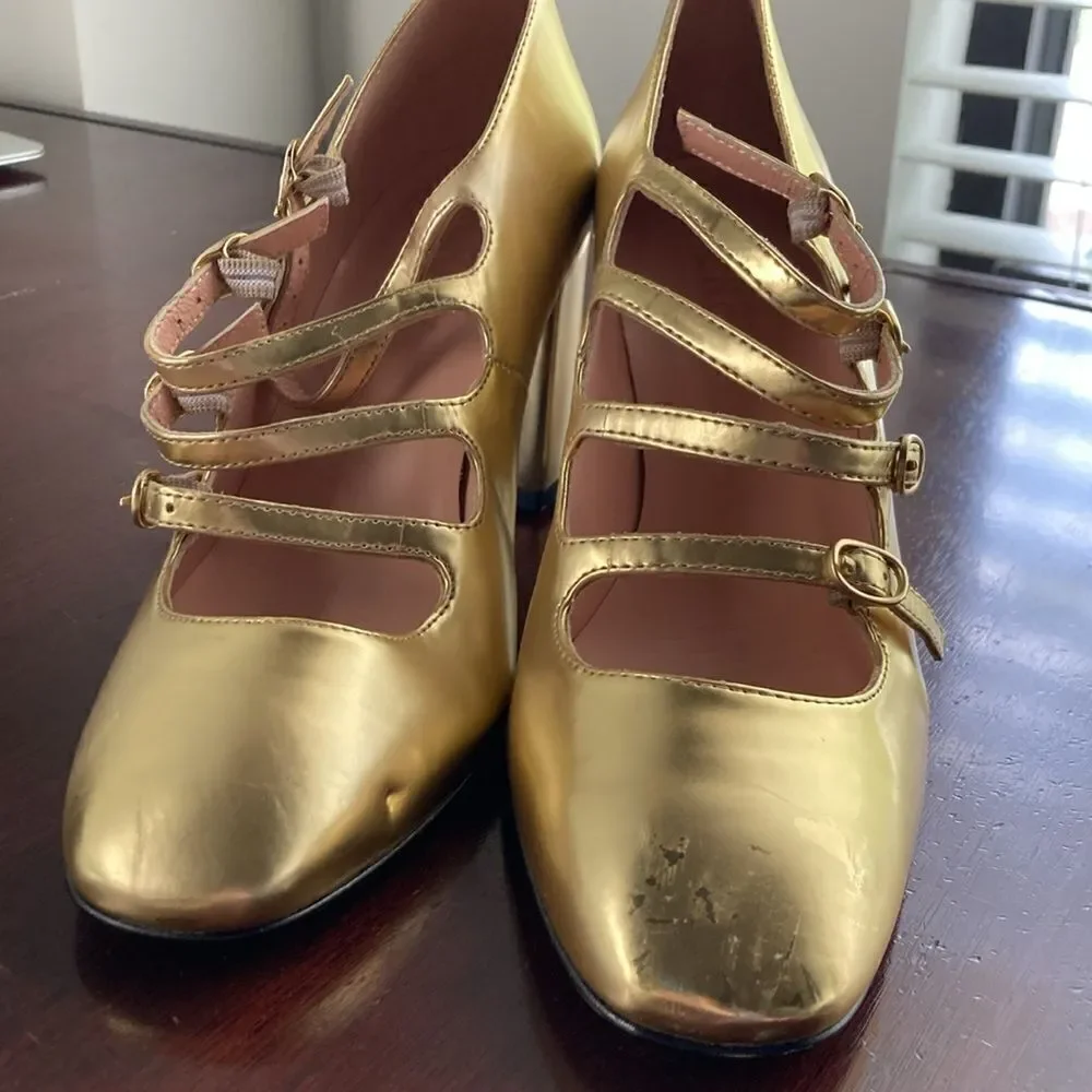 J.Crew Maisie multistrap heels in metallic leather